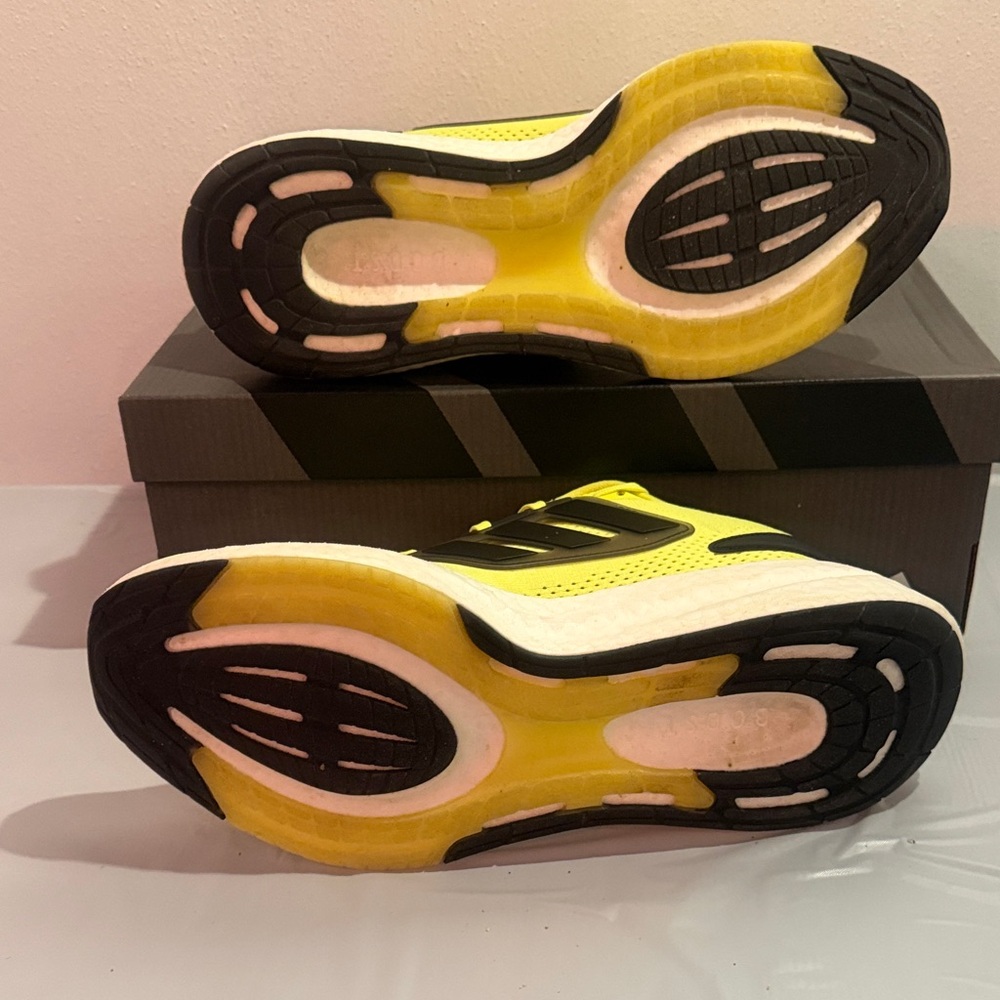 adidas Pure Boost 22 Bright Yellow Athletic Running Shoes with Black Accents - Picture 3 of 6